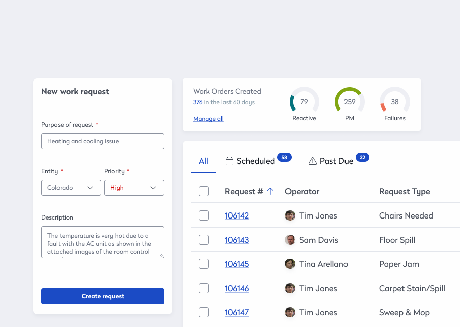 Employee service requests screenshots