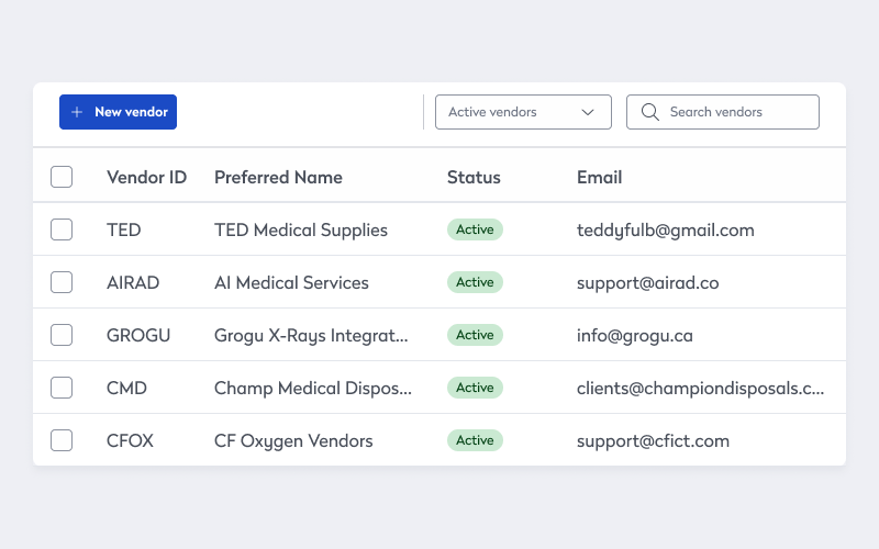 In-app vendor management example